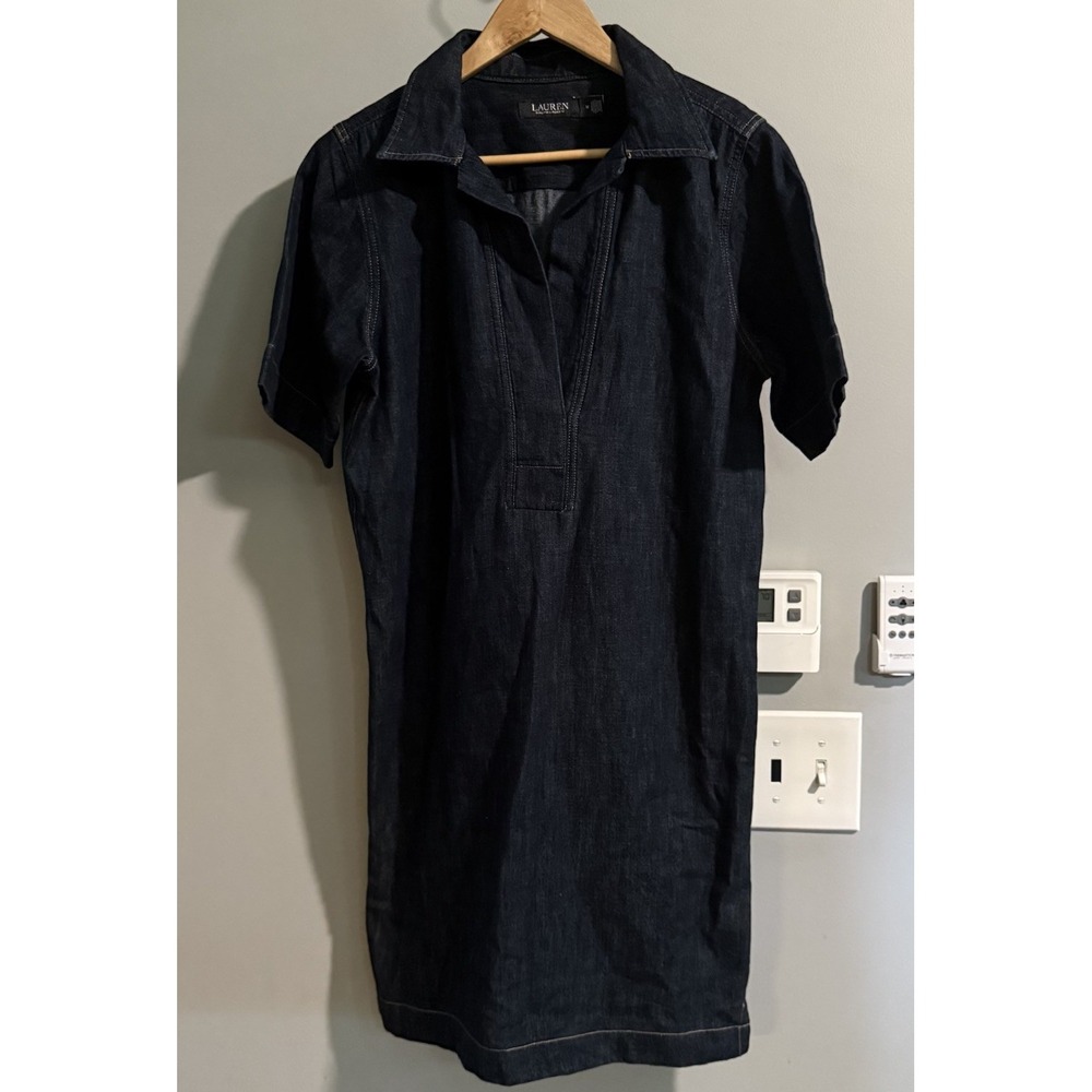 Lauren‎ Ralph Lauren LRL Shirt Dress Denim Cotton Pullover V Neck Medium